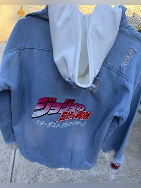 Light Wash Denim Jacket with Japanese Graphic